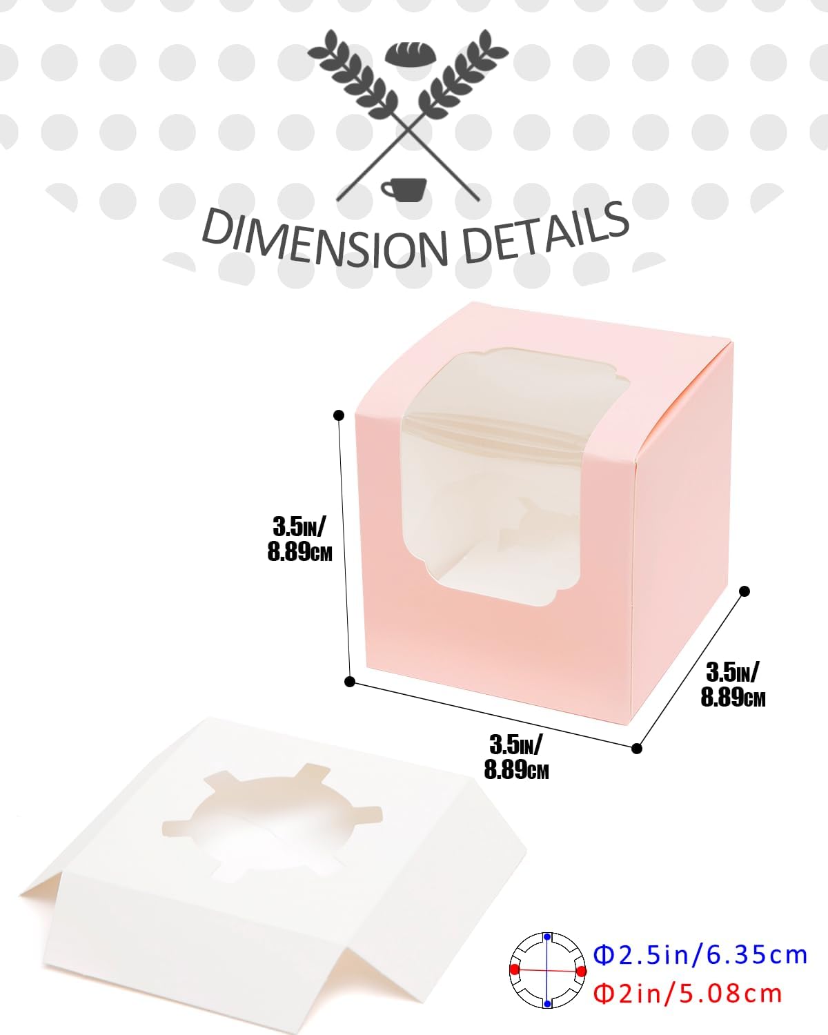 qiqee 60-Packs Cupcake Boxes Auto-pop up Individual Cupcake Container White 3.5" x 3.5" x 3.5" Single Cupcake Boxes