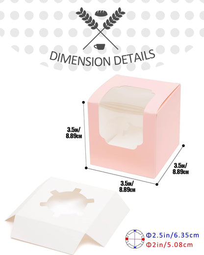 qiqee 60-Packs Cupcake Boxes Auto-pop up Individual Cupcake Container White 3.5" x 3.5" x 3.5" Single Cupcake Boxes