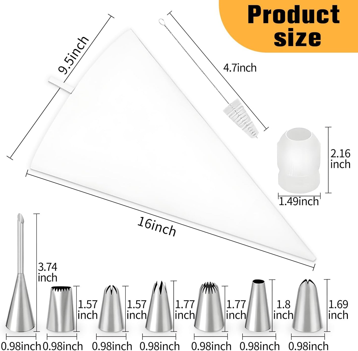 Piping Bags and Tips Set – 2 Reusable Piping Bags, 7 Piping Tips, Couplers & Cleaning Brush, Heavy-Duty Leak-Proof Cake Decorating Kit for Beginners & Professional Bakers (14pcs)