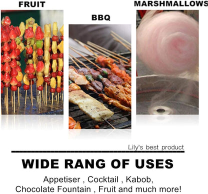 HOPELF 4" Natural Bamboo Skewers Sticks for Appetiser，Fruit，Cocktail，Kabob，Chocolate Fountain，Grilling，Barbecue，Kitchen，Crafting and Party.More Size Choices 4"/6"/8"/10"/12"/14"/16"/17.5"/30"/36"
