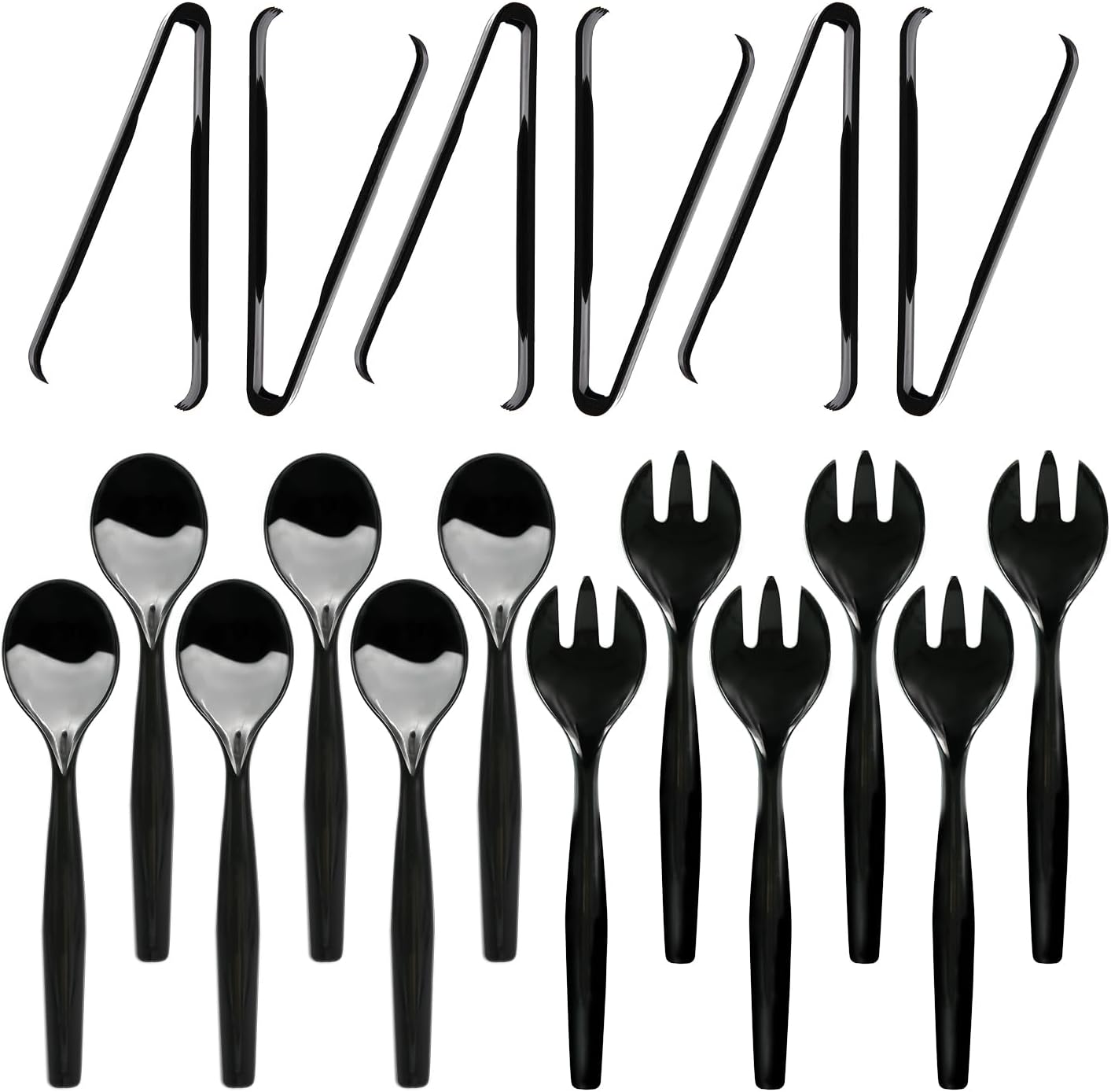 Party Essentials Disposable Heavy Duty Plastic Serving Utensils for Buffets Events Parties, 4-Sets of Spoons/Forks/Tongs, Black