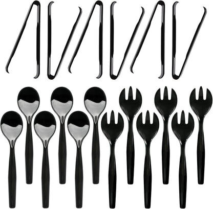 Party Essentials Disposable Heavy Duty Plastic Serving Utensils for Buffets Events Parties, 4-Sets of Spoons/Forks/Tongs, Black