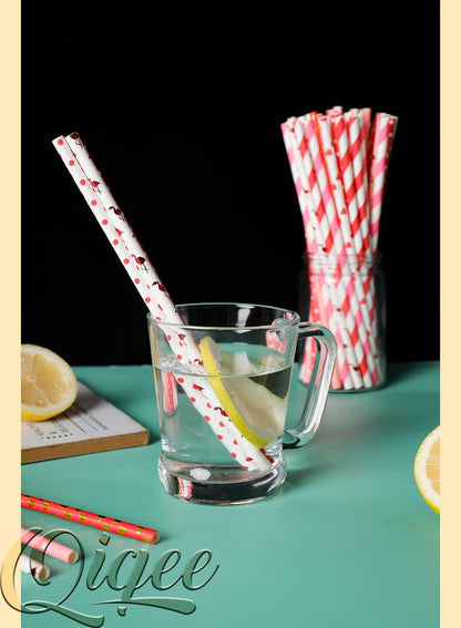 Pink Paper Straws 150pcs Disposable Straws Bulk (10 Pattern) qiqee