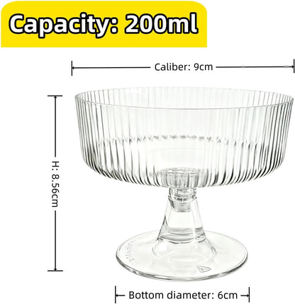40 Pack 6.8 oz Dessert Cups with Spoons, Clear Ribbed Ice Cream Bowl with Retro Stripes, Mini Dessert Shooter for Pudding Fruit, Elegant Parfait/Sundae Bowls for Party & Home Use