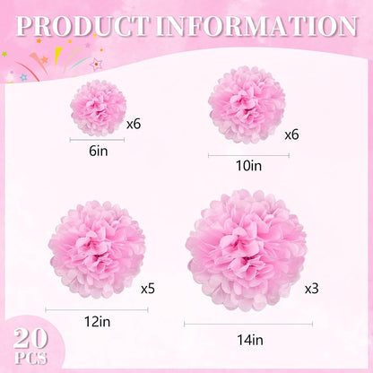 20 PCS Orange Tissue Paper Pom Poms, Tissue Pom Poms Flowers, Sizes of 6", 10", 12", 14" Hanging Paper Flower Ball for Wedding, Birthday, Halloween, Christmas, Baby Shower Party Decor
