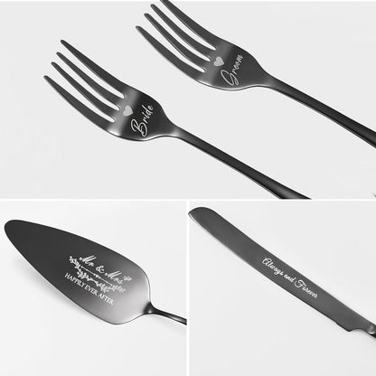 Wedding Cake Knife and Server Set, Gold Cake Cutting Set for Wedding, 4 Pieces Set with Forks for Engagements, Anniversaries, Bride and Groom