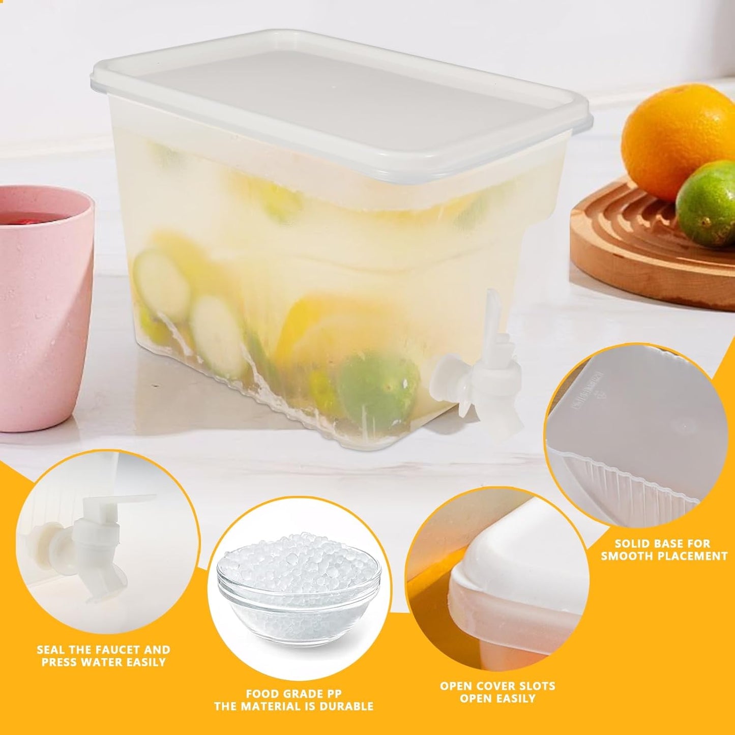 BEWBBAT 4 Pack 1.3 Gallon Drink Dispenser with Spigot for Fridge, Leakproof Plastic Water Container Fridge Beverage Dispenser Ice Juice Dispenser with Spigot for Home Party Restaurant Bar Buffet