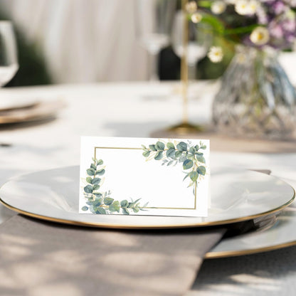 Eucalyptus Leaves Place Cards, Greenery Name Cards for Table Setting, Tented Food Setting Cards for Bridal Shower, Wedding, Baby Showers, Reserved Table Signs, 25 Pack Birthday Party Decorations -10