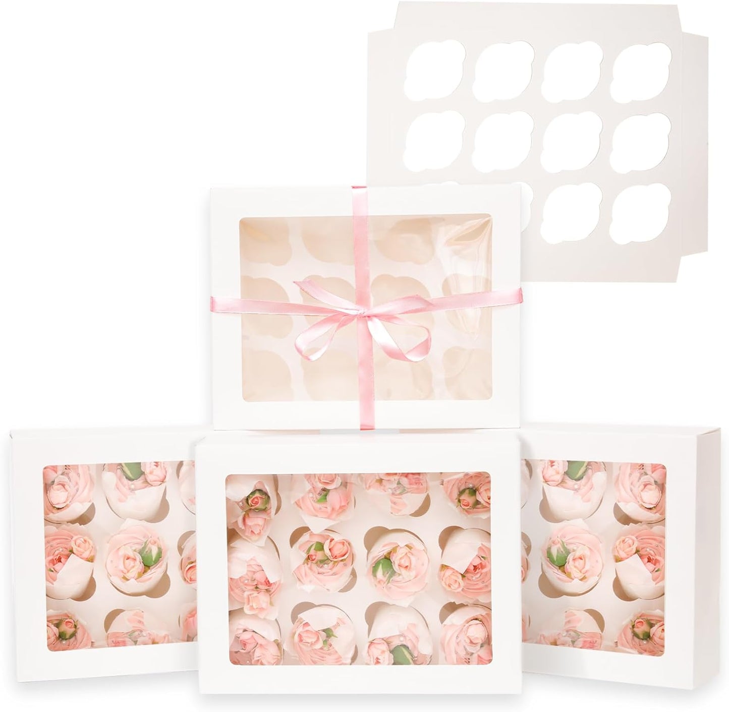 Bakepacker Auto-pop up 12 Cupcake Containers 6-Packs Brown Cupcakes Carrier, 12 Cupcake Boxes with Window 13"x10"x3.5"