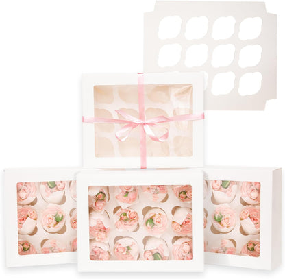 Bakepacker Auto-pop up 12 Cupcake Containers 6-Packs Brown Cupcakes Carrier, 12 Cupcake Boxes with Window 13"x10"x3.5"