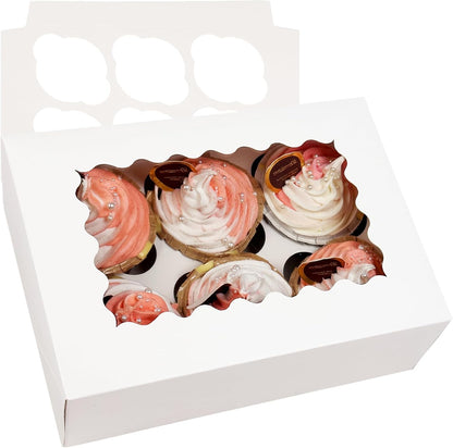 Bakepacker Auto-pop up 6 Cupcake Boxes with Window 20 Count Pink Box 9.4 x 6.1 x 3 inch Cupcake Carrier