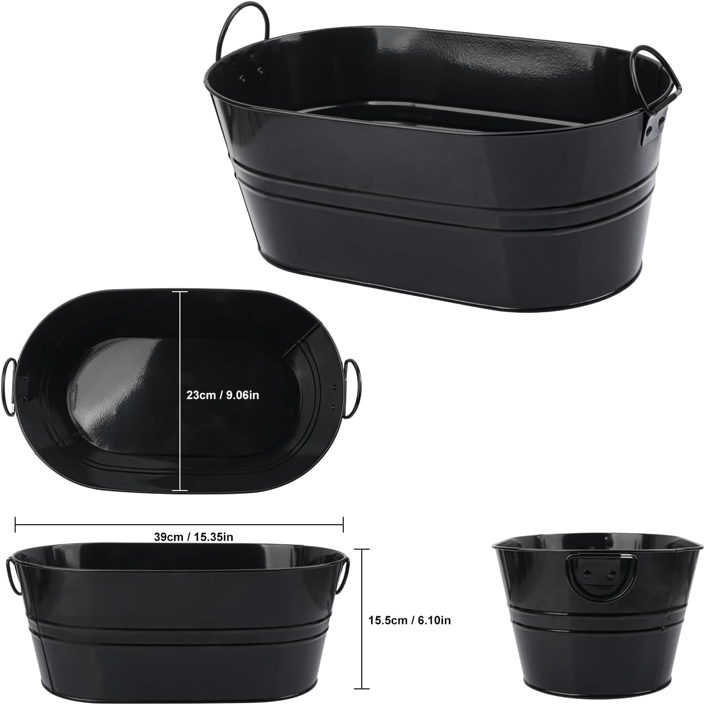 3 PCS 15.3 x 9 x 6 inches White Metal Galvanized Tub with Iron Handles, 3 Gallon Beverage Tubs for Parties, Large Ice Buckets for Beer, Wine, Cocktails & Outdoor Events