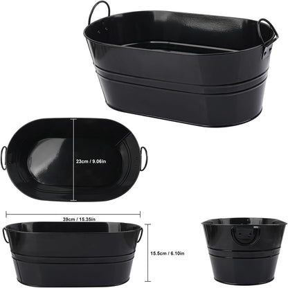 3 PCS 15.3 x 9 x 6 inches White Metal Galvanized Tub with Iron Handles, 3 Gallon Beverage Tubs for Parties, Large Ice Buckets for Beer, Wine, Cocktails & Outdoor Events