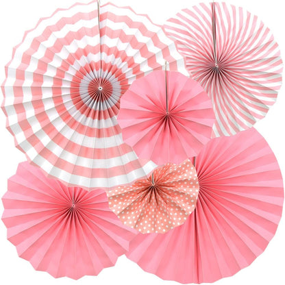 Hocansen 6PCS Paper Fan Garland Paper Fans Party Decorations 8/12/16in Hanging Papers Fans Set Round Papers Fans Pattern Garland for Birthday, Wedding (ZS/Pink)