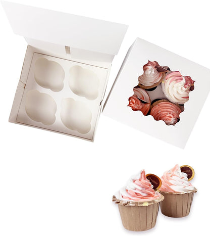 Bakepacker Auto-pop up 6 Cupcake Boxes with Window 20 Count Pink Box 9.4 x 6.1 x 3 inch Cupcake Carrier