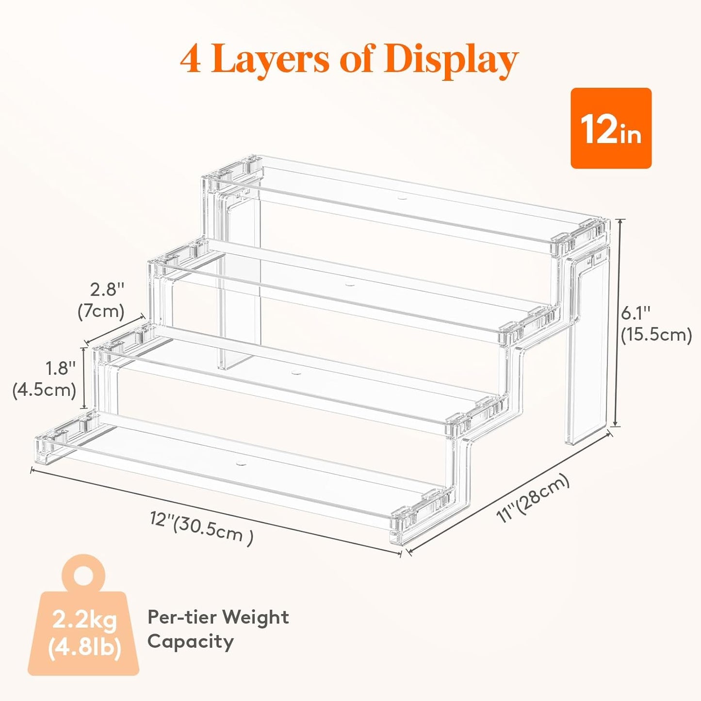 Lifewit Cupcake Stand, Perfume Cologne Organizer, Tool-Free Assembly, Display Riser, Spice Rack, Figurine Holder, Makeup Storage, Room Decor, Party Decorations, Clear, 12″ 3 Tier, 1 Pcs