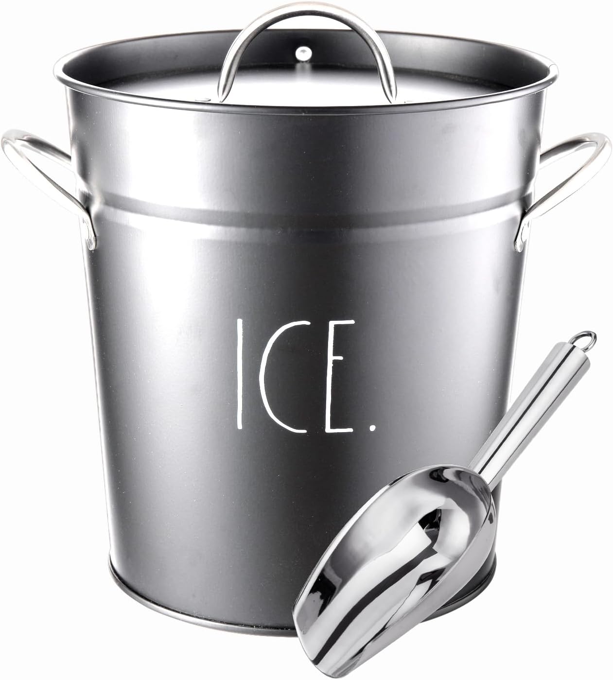 Rae Dunn Ice Bucket with Scoop - Stainless Steel Bucket with Handle, Lid and Ice Scooper - 4 Qt. Storage Bin for Ice Cubes for Bars, Parties, Backyard Barbeques, Picnics, and Camping (Sage)