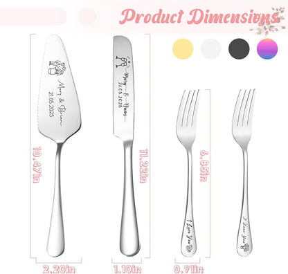 Personalized Cake Cutter Custom Wedding Cake Knife and Server Set Stainless Steel Cake Cutting Set Customize Gifts for Wedding Birthday (Black)