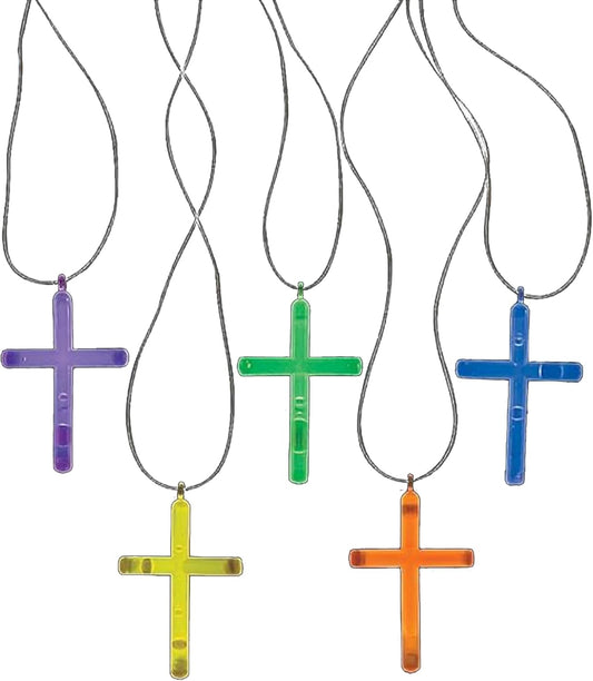 Fun Express Glow Stick Cross Necklaces - Religious Party Favors and Giveaways - VBS 2026 Vacation Bible School Supplies/Decor - 50 Pieces