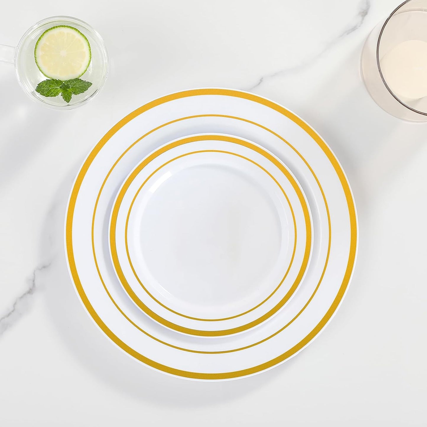 AOZITA 200 PCS White Plastic Plates, Premium Heavy Duty Disposable Plates for Party, 100 Dinner Plates & 100 Salad Dessert Plates, Sturdy Hard Plastic Dinnerware for Wedding, Events