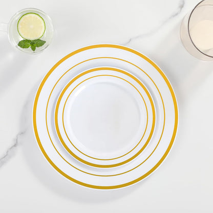 AOZITA 200 PCS White Plastic Plates, Premium Heavy Duty Disposable Plates for Party, 100 Dinner Plates & 100 Salad Dessert Plates, Sturdy Hard Plastic Dinnerware for Wedding, Events
