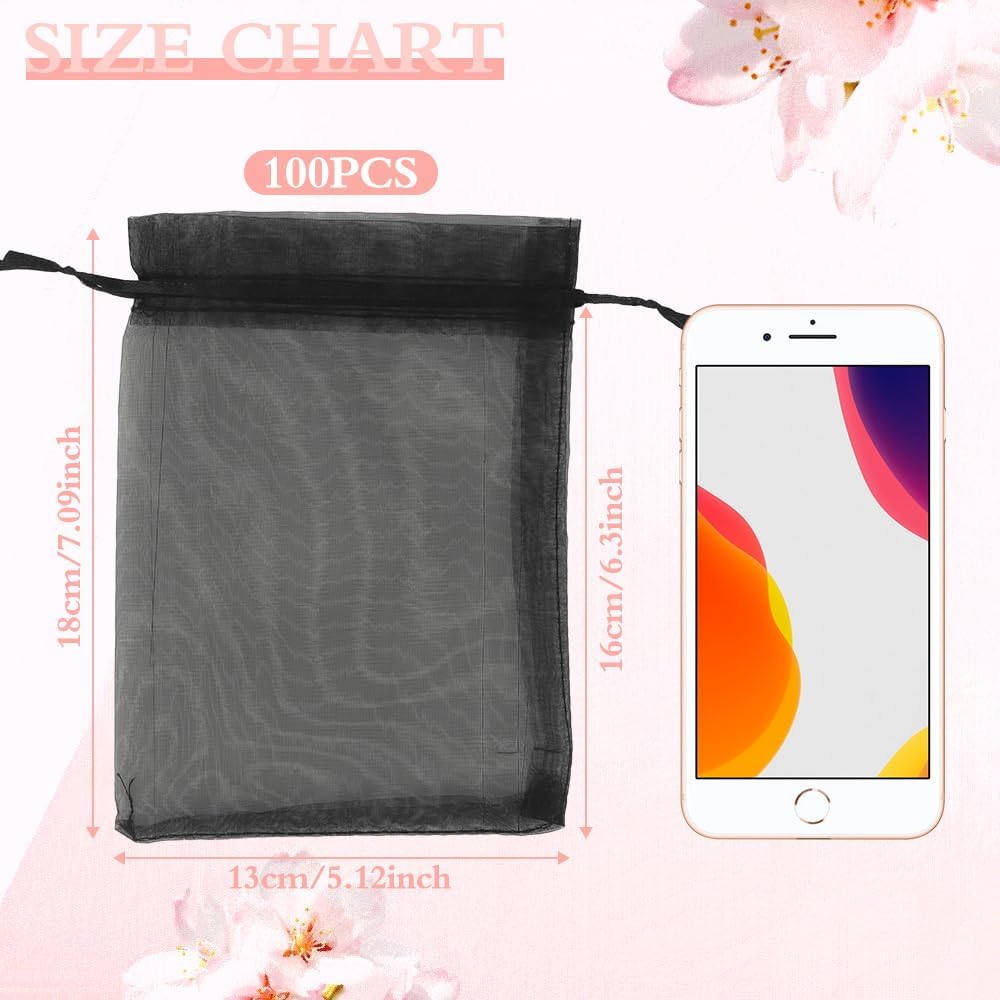 Organza Bags, Organza Bags 5 x 7 Inch, 50 Pcs White Sheer Party Favor Mesh Bag with Drawstring, Small Jewelry Gift Candy Bag for Wedding Christmas Birthday Halloween Graduation Party Favors Supplies