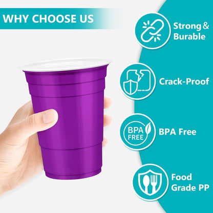 LANLISA 50 Gold Plastic Cups, 16 oz Disposable Cups, Drinking Cups For Birthday Party Supplies, Graduation, Thanksgiving Decorations, Harvest, Fall, New Years
