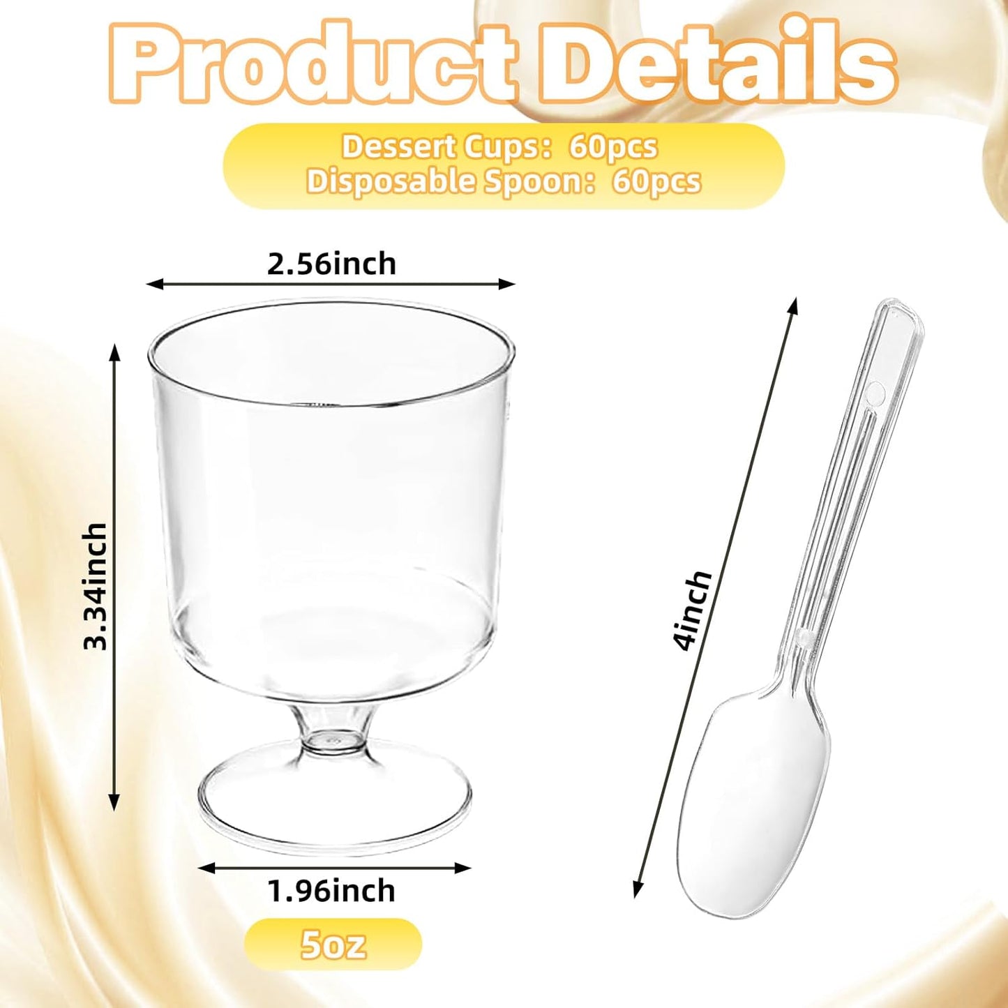 200 Pcs Dessert Cups with Spoons - 5 OZ Mini Clear Plastic Dessert Parfait Cups - Square Shooter Cup Round Goblet for Party Appetizer Fruit Pudding Ice Cream Cake