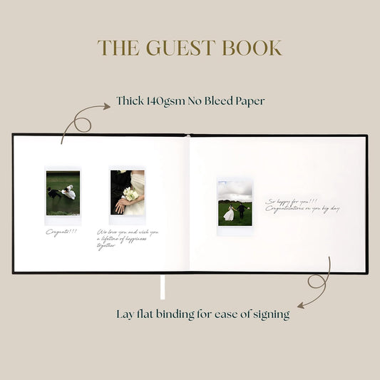 Wedding Guest Book – Guest Book for Wedding Reception with Linen Hardcover & Gold Foil Embossing – Unlined, No-Bleed Pages – Perfect Keepsake for Sign-Ins & Polaroids - Black