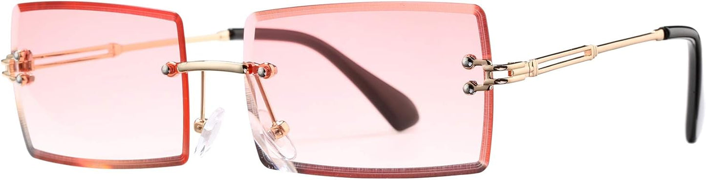 Rectangle Sunglasses for Men/Women Small Rimless Square Shade Eyewear