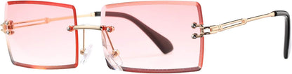 Rectangle Sunglasses for Men/Women Small Rimless Square Shade Eyewear