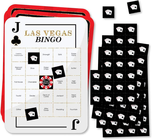 Big Dot of Happiness Las Vegas - Bar Bingo Cards and Markers - Casino Party Bingo Game - Set of 18
