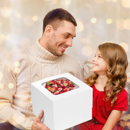 2 Pack Cake Boxes with Ribbons 12x12x12 inch Tall Large White Bakery Square Cake Boxes with Window for Weddings Birthdays Decorating