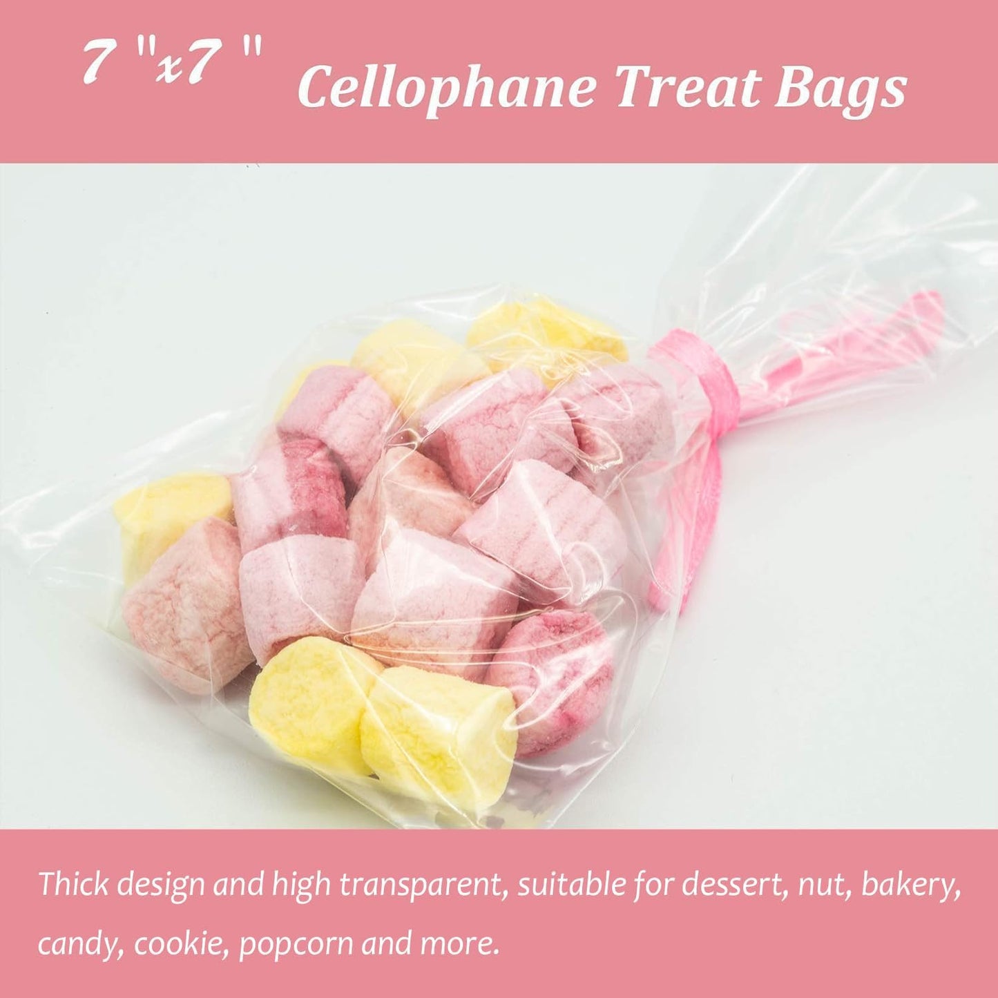 Cello Cellophane Treat Bags,5x7 Inches Clear Cellophane Bags 200 Pcs OPP Plastic Treat Bags with 200 Twist Ties for Gift Wrapping,Packaging Candies,Dessert,Bakery, Cookies, Chocolate,Party Favor