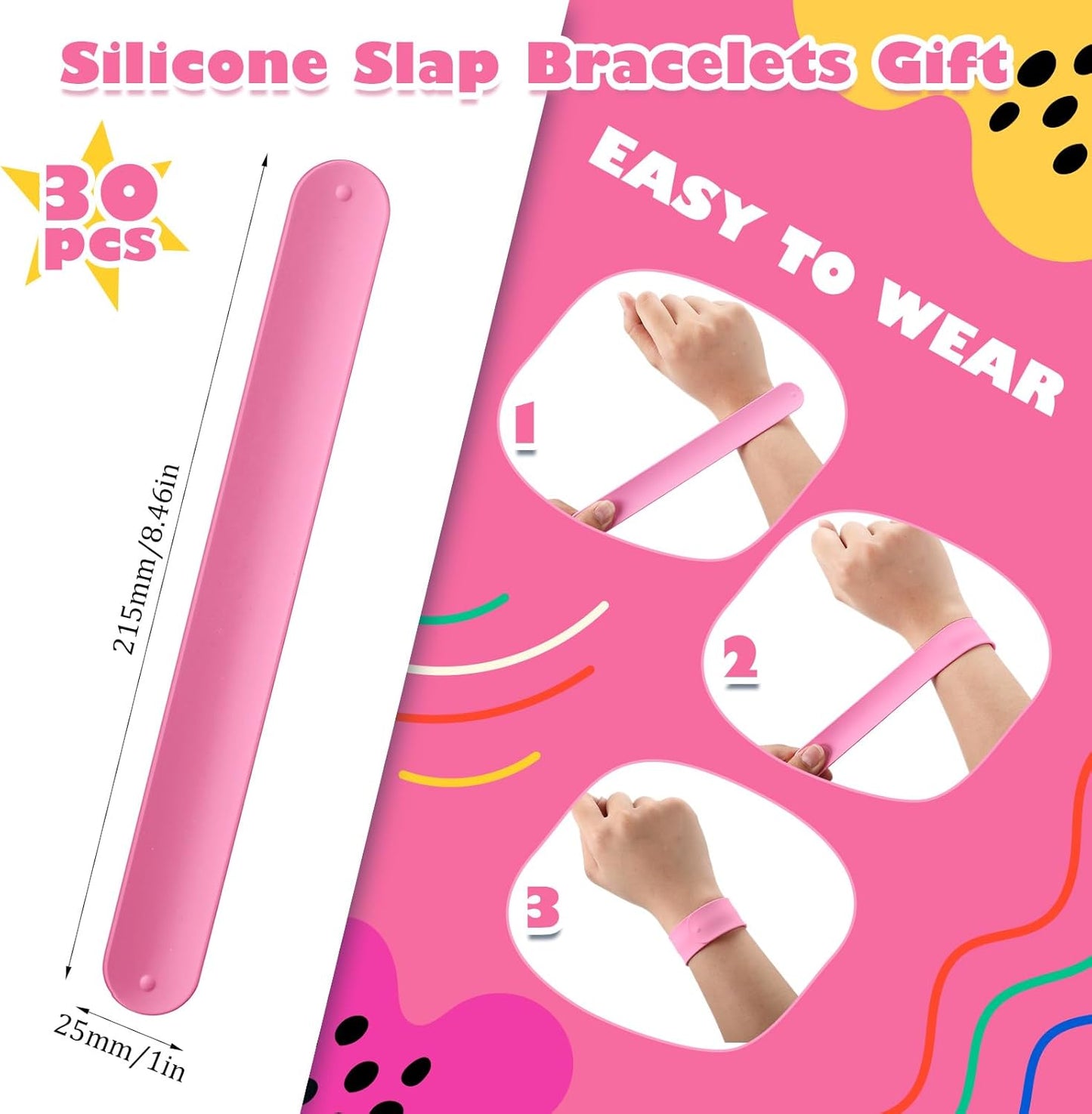 Vinsot 30 Pcs Silicone Slap Bracelets Gift for Kids DIY Slap Bands Party Favor Soft Blank Snap Wristbands Bulk for School Craft Project Painting Classroom Prizes Birthday Wedding