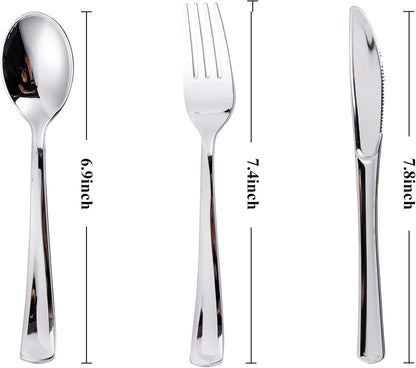 N9R 200 PCS Gold Plastic Silverware - Disposable Gold Plastic Silverware Cutlery Set, 100 Forks, 50 Spoons, 50 Knives for Party, Birthday, Wedding