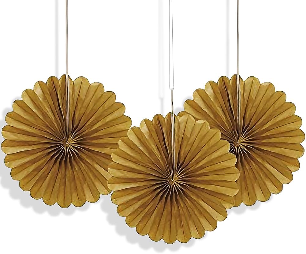 Sunflower Yellow Hanging Tissue Paper Fans - 6'', 3 Count - Perfect for Parties & Home Decor