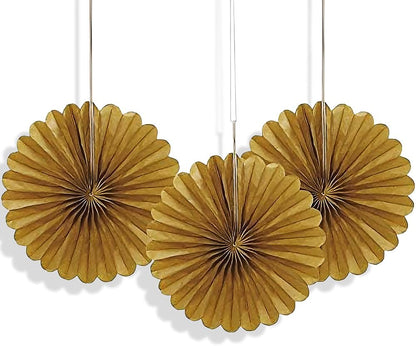 Sunflower Yellow Hanging Tissue Paper Fans - 6'', 3 Count - Perfect for Parties & Home Decor