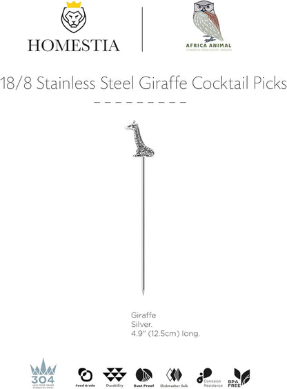 Homestia Stainless Steel Cocktail Picks, 4.7 Inch Reusable Martini Olive Picks, Metal Garnish Skewers for Drinks, Appetizers, Bloody Mary - Set of 6 Metal Cocktail Picks for Party Bar