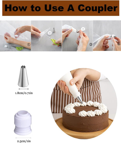 48 Pcs Cake Decorating Piping Tip Set with 2 Couplers – Round, Star, Petal & Leaf Tips for Buttercream & Royal Icing Designs