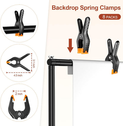 Backdrop Stand 10x7ft(WxH), Photo Studio Adjustable Background Stand Support System Kit with 8 Crossbars, 8 Clamps and Carrying Bag for Parties, Wedding, Photography, Decoration