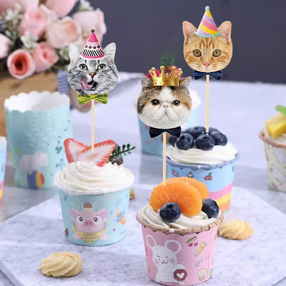 Pet Cat Cupcake Toppers,24 PCS Cats Cake Topper,Cat Birthday Decorations,Cat Party Decorations