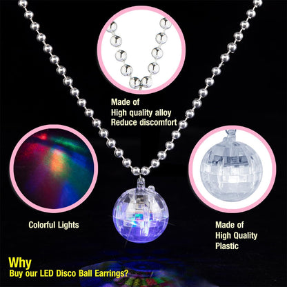 JICASTO LED Disco Ball Earrings and Necklaces, 2 Pcs 70s 80s Light up Disco Ball Set for Disco Party Favors Dance Accessories Women Halloween Costume