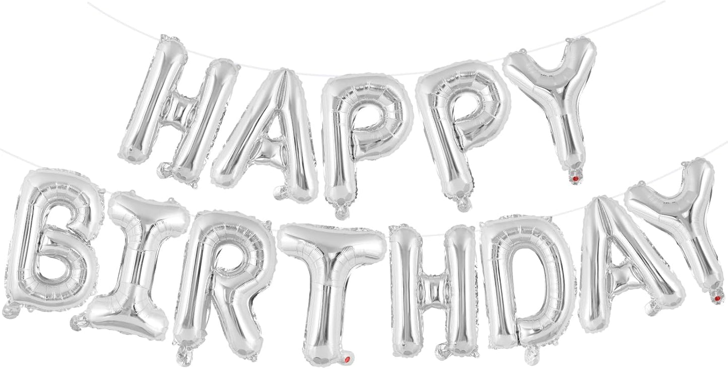 Happy Birthday Balloons Banner, Foil Balloon Personalized Name Letters Balloons Sign Birthday Party Decorations for Women Men Boys Girls Cream