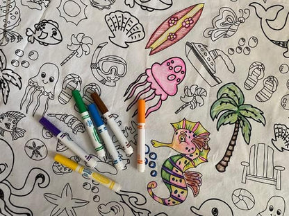 Animal Fun Design – Square Tablecloth 60”X60” – Interactive Coloring Tablecloth for Kids - Poly/Cotton Fabric – Washable and Reusable – DIY Activity for Children and Adults