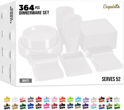 350 Pcs Black Plastic Plates For Party, Black Disposable Plates Set, 50 Of Each 9" Dinner Plate Set, 7" Dessert Plate, Cups, Napkins & Cutlery Plastic Dinnerware Set Exquisite