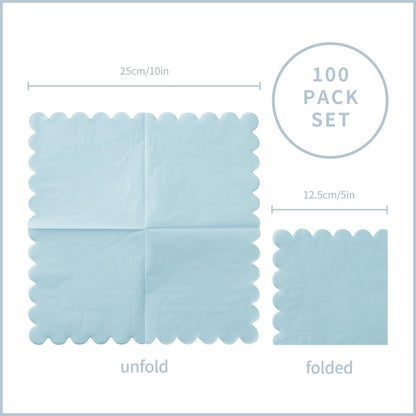 100 Pack Cocktail Napkin 2-Ply Scalloped Edged Dessert Napkins Folded 5 x 5 Inches Disposable Napkins for Dinner Wedding Birthday Party Bridal Anniversary Reception Event (Pink)