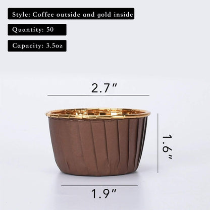 Party Hippo Cupcake Cups, 3.5 Oz 50 pcs Disposable Foil Muffin Liners, Gold Baking Cups, Ramekin Aluminum Cupcake Tip Pan Ramekin Holders, Little Baking Cups (White)