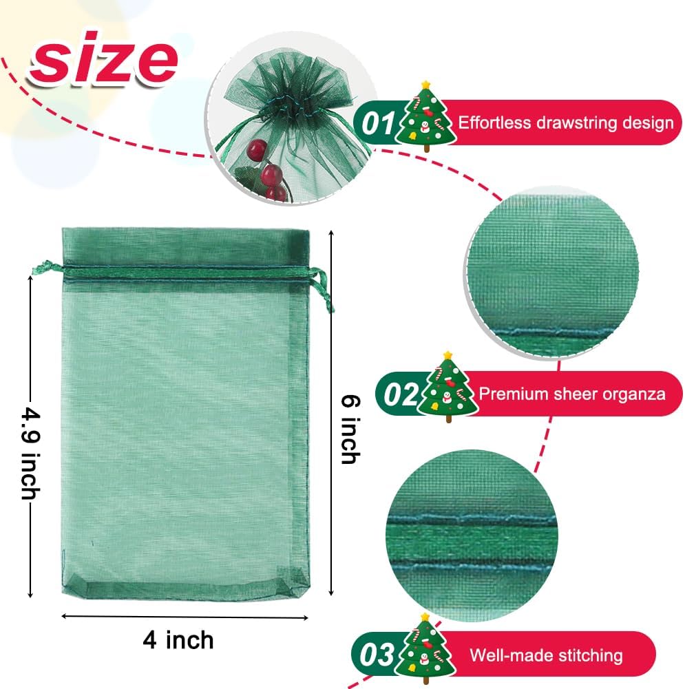 HRX Package 100pcs White Organza Bags, 4x6 inch Mesh Bags Drawstring Gift Bags Jewelry Pouches for Candy Wedding Favors Christmas