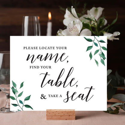 Andaz Press Wedding Party Signs, Natural Greenery Green Leaves, 8.5x11-inch, Bridal Shower Scavenger Hunt, 1-Pack - Colors B